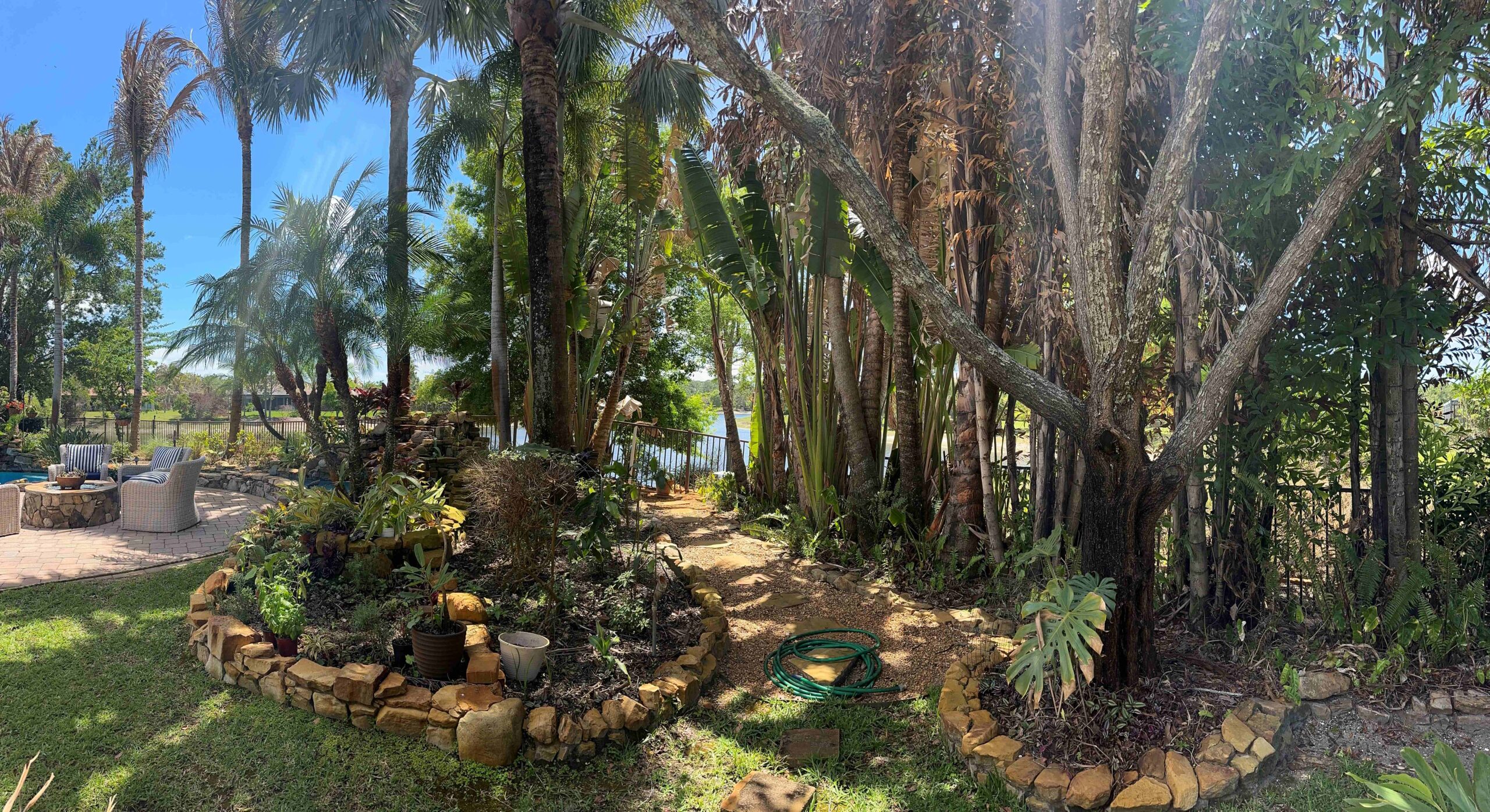 Exposed rear patio overlooking barren neighbor lots with no privacy screening in Orlando Florida