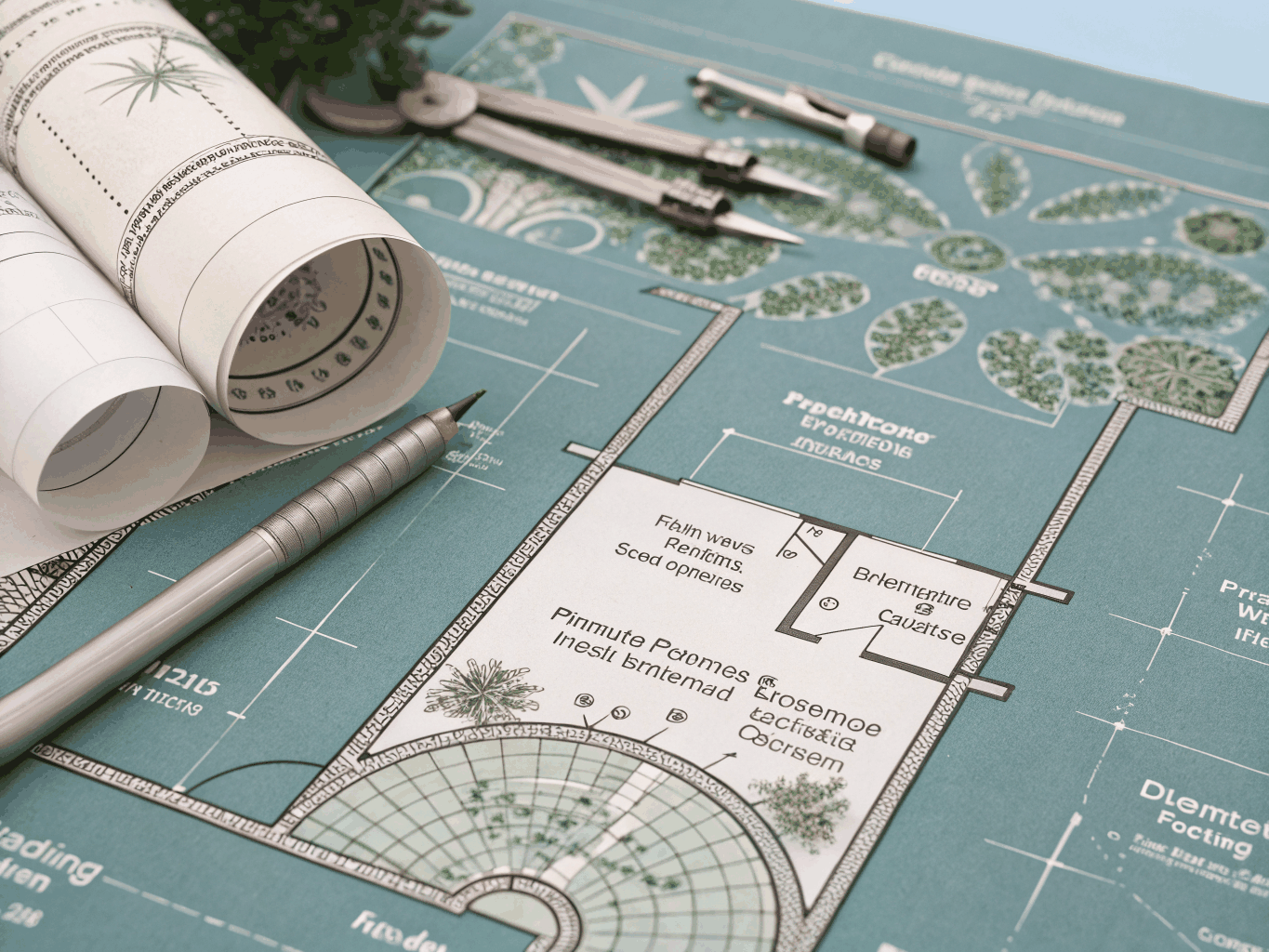 Detailed architectural 2D CAD blueprint and planting schedule for residential property