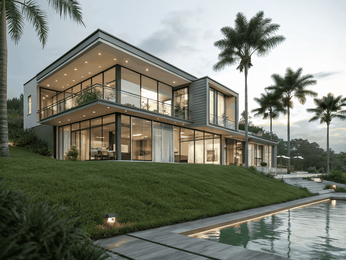 3D landscape design rendering of luxury residential front yard and motor court in Florida